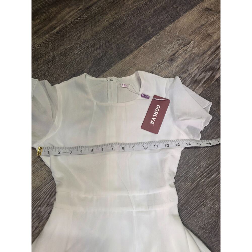 GORLYA Girls Maxi Dress White Flutter Sleeve Back Tie Polyester Size 12Y - Picture 2 of 9